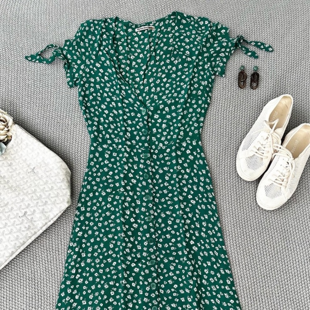 Reformation Rosalinda Floral Tie Sleeve Midi Dress